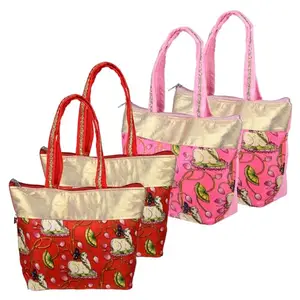 Kuber Industries Womens Hand Purse | Traditional Mini Hand Bag | Silk Wallet Hand Bag | Woman Tote Bag Hand Bag | Gifts Hand Bag | Cow-Small Hand Purse | Pack of 4 | Multi