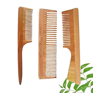 DAUMI Ayurvedic Neem Wood Anti Dandruff Hair Comb (pack of 3) Natural & Eco-Friendly | Anti-Bacterial Hair Styling Comb with Fine & Wide Teeth Comb | Made in India