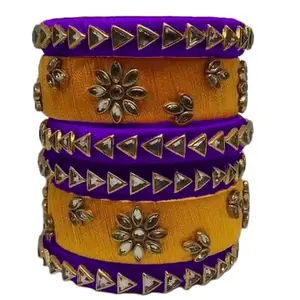 pratthipati's Silk Thread Bangles Ladies Trendy Designer Bangle Set Color (Purple-Yellow) (Set of 6) (Size-2/6)