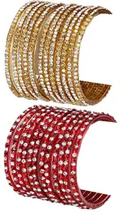 Colorful Glass Bangles/Kada Set Combo Ornamented with Colourful Chips & Beads_Bridal1057 (AkBang2-ANR1.b_bang)