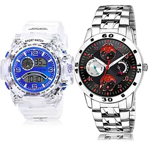 NIKOLA Luxury Analog and Digital White and Silver Color Dial Men Watch - BC32-(50-S-19) (Pack of 2)