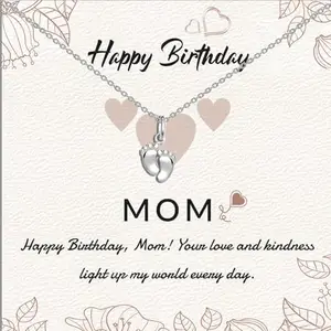 LeCalla 925 Sterling Silver Mother Birthday Necklace | Baby Feet Pendant Necklace for Women | Mothers Day Necklaces | Mother's Day Jewelry | Happy Birthday Mom Gifts