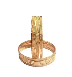 SGN FASHION-Geometric Pattern Design Gold Platted Bangles, Indian Jewelry, Traditional Jewelry, Gold Bangle Set-Perfect Accessory for Womens for Everyday and Festive Occasions (Golden_6Piece_2.8 Inch)