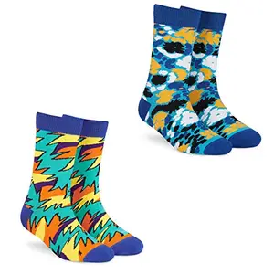 DYNAMOCKS Men's and Women's Combed Cotton Designer Crew Length Socks (Pack of 2) (Multicolour, Free Size) (Spark + Burst)