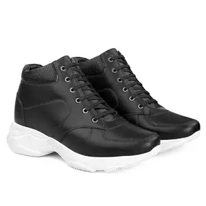 INLAZER New Modern Height Increasing Shoes for Men Lace Up, with Oxygen Insoles Shining Casual Shoes Black White