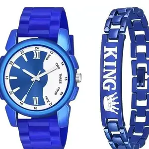 Stylish Watch Kacho Blue WB Dial with King Blue Bracelet Men Pu Watch|Style -3381| for Casual wear and Daily wear