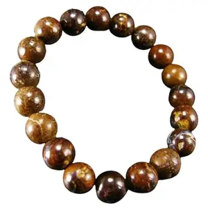 RRJEWELZ Natural Boulder Opal 10mm Round Shape Smooth Cut Beads Stretchable Bracelet for Men & Women.|STBR_RR_02350_8.0
