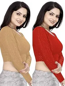 MEERAANT-77 ENTERPRISE Women's Shimmer Crop Top Blouse with Round Neck, Half Sleeves, Streachable Readymade Blouse Choli