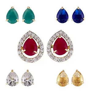 ZENEME Jewellery Gold-Plated Multi-Colour 5 In 1 Interchangeable Stud Earrings For Women and Girls (OVAL)