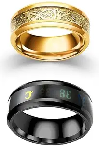 Women Combo Gold Dragon & Black Smart Temperature Ring (IR196)