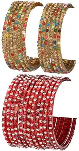 Somil Combo Of Wedding & Party Colorful Glass Bangle/Kada, Pack Of 24, Multi,Red