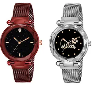 Talgo Casual Analogue New Unique Designer Black Dial Red & Silver Magnet Strap Wrist Watch - for Women & Girls