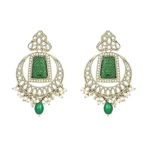I Jewels Gold Plated Traditional Kundan Pearl Chandbali Earrings For Women And Girls (E3151) (Green)