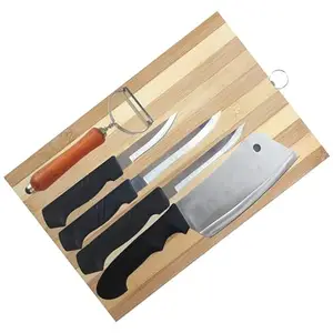 VK Stores VK Stores - Medium Wooden Chopping Board (32 cm x 22 cm) with 5 Pcs Knife Set Vegetable & Meat Cutting, Cutter, Bamboo Slicing Grater Chopper Slicer Combo Set Accessories Tools for Kitchen