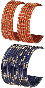 Combo Of Party & Wedding Colorful Glass Bangle/Kada, Pack Of 24, Orange,Blue (GG_Bangle2-JV1.d_bang)