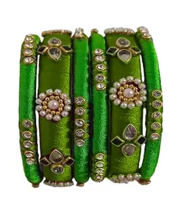 HARSHAS INDIA CRAFT Silk Thread Bangles Ladies Trendy Designer Set New Color (LUX Green-Light Green) (Set of 6) (Size-2/6)