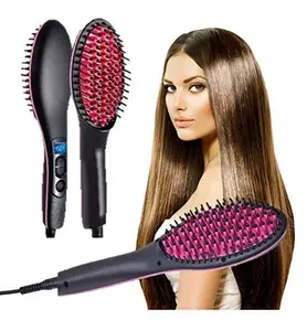 SR TRADERS 2 In 1 Ceramic Electric Hair Straightener Comb Brush With Temperature Control Button With Lcd Screen Fast And Simply Straightener Brush For All Types Hair For Women, Black
