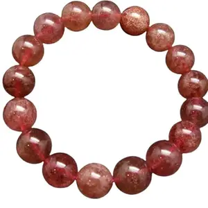 RRJEWELZ Natural Strawberry Quartz 12mm Round Shape Smooth Cut Beads 8 Inch Stretchable Bracelet for Men & Women.|STBR_RR_08419_8.0