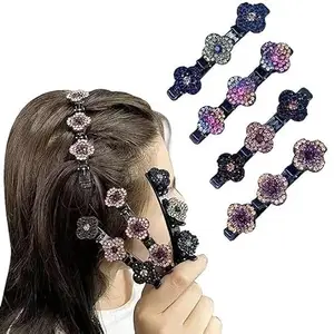 4Pcs Hair Braid Accessories Hair Sectioning Clamps Sparkling Crystal Stone Braided Hair Clips for Women Girls Fashion Hairdressing Styling Tools Hairpins