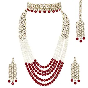Peora Indian Traditional Gold Plated Kundan Faux Pearl Wedding Bridal Necklace Jewellery Set with Earring Maang Tikka for Women Girls