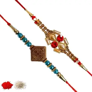 Rakhiya.com Designer Rakhi set of two, Multicolour rakhi, combo of two (set of 2), With Roli Chawal Packet 1098
