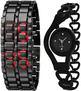 Crispy™ Digital and Analog Black Color Dial Watch for Womens (Pack of 2)