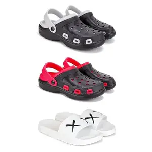 DRACKFOOT Lightweight Classic Clogs || Sandals with Slider for Men-Combo(3)-3018-3017-3029-8 White
