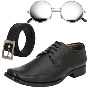 Vitoria Gracefull & Fashionable Men Formal Shoes with Free Belt & Unisex Round Sliver Sunglasses Combo/8