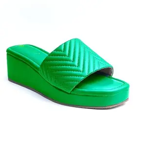 K KOMMY FASHIONS Women's Fashion Sandals | Synthetic Leather Comfortable and Stylish Wedge Slio On | For Casual Wear & Formal Wear Occasions 3 Inches Heel | For Women & Girls Green-8