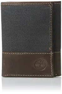 Timberland Men's Canvas & Leather Trifold Wallet, Blue, One Size