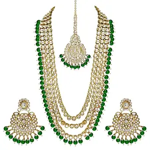 Amazon Brand - Anarva 18K Gold Plated Traditional Kundan & Pearl Studded Bridal Necklace Jewellery Set For Women (Ij348G Green)