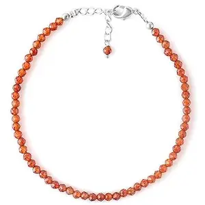 LKBEADS Silver Plated Bracelet with Red Faceted Hessonite Garnet Beads – Round 3mm – 7 inch Adjustable – For Men & Women|LK_STACK_03768