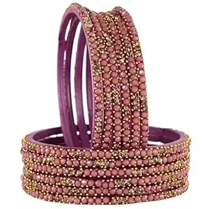 STYOLLO Classic Designer Glass Bangle With Stone Studded & Golden Dotted Ball Work For Women And Girls | Traditional Indian Chudi Jewelry | Kanch Ki Chudiyaha | Women's Bangles For Wedding - Set Of 12