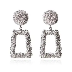 NEXT CREATION Alloy Plated Handcrafted Geometric Shape Classy Earring For Women Open Rectangle Textured Drop Fashion Jewellery For Women & Girls Gifts For Girls