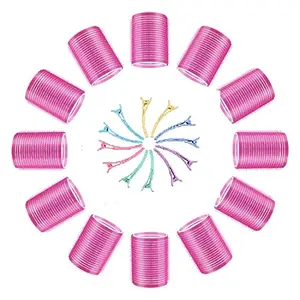SIYAA_ Jumbo Hair Roller for Women & Girls Set Of 12 Pcs [ 6 pcs Long Medium Size ] With 12 pcs Multicolour Section Clip