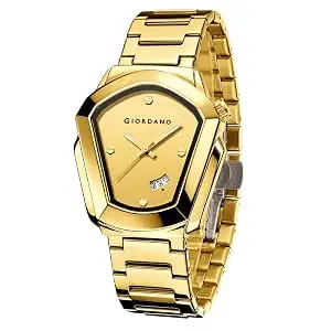 Giordano Elegant Analog Watch for Men with Unique Pentagon Dial, Stainless Steel Strap, Date Display, Water Resistant