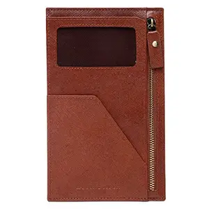 LOUIS STITCH Mens Tan Italian Saffiano Leather Passport Holder RFID Blocking Multiple Card Slots Handcrafted Premium Slim Wallets Unisex (PHCZ)