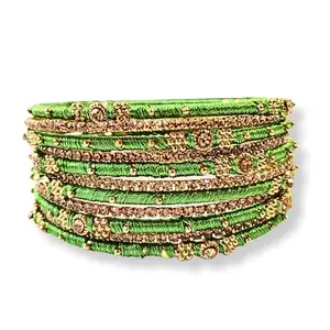 Krishgan Thread Bangles with Golden Colour Stones, Traditional Style, Ideal for Anniversary, Birthday, Festive, Wedding, Women's Day, SKU: BG-THRD-0001 (Kelly Green, 2.6 Inch)