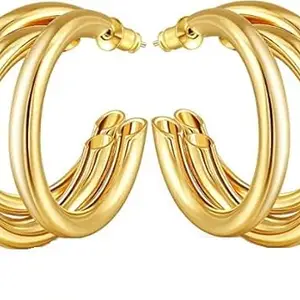KRYSTALZ Gold Plated Round Curved Earring Korean Hoops for Womens And Girls (Western - 1, Alloy Steel)