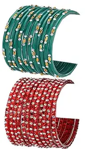 Colorful Glass Bangle/Kada Set Combo Ornamented With Colourful Chips & Beads_G730 (AkBang2-AGZ1.b_bang)