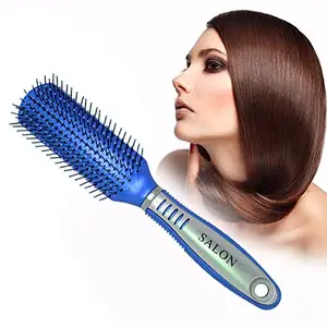 Ekan Professional Round and Flat Comb with Soft Nylon Bristles Hair Brush Comb Softer Blow Dry Brush for Women (Flat, Blue)