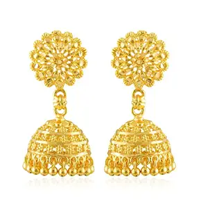MEENAZ Traditional Temple One Gram Gold Brass Copper South Indian Screw Back Studs Meenakari Stone Ear Chains Hair Peacock Jhumkas Jhumka Earrings Combo for Women Girls Wedding chain -GOLD JHUMKI-M232