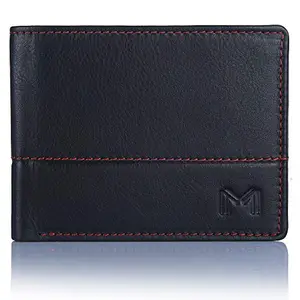 Massi Miliano Mens Genuine Leather Wallet RFID Blocking Trifold Slim Purse with Credit Card Holder Slots (CAP03, Black)