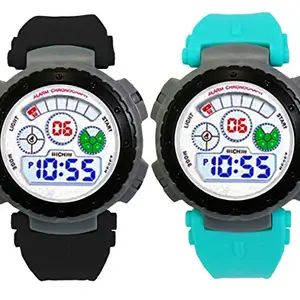 Time Up Digital Dial Combo of 2 Alarm& Waterproof Kids Watches for Boys & Girls-EF72119-CmB-X (Black-Green Aqua)