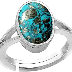 Akshita gems 26.00 Carat Natural Certified Irani Turquoise firoza Astrological Gemstone Pure Sterling Silver 92.5 with Stemp Adjustable Ring for Men and Women