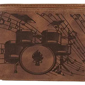 Karmanah Drums Engraved Leather Wallet for Rockstars Beat it. (Brown)