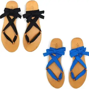 Etiket Etiket Cotton Fully Adjustable Tie Up Flat Sandal For Women- Set of One Sandal & Two Cotton Ribbons