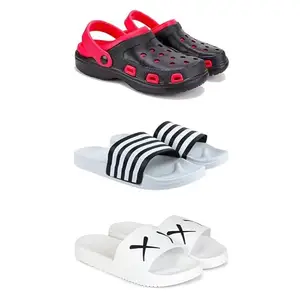 Lightweight Classic Clogs || Sandals with Slider Adjustable Back Strap for Men-Combo(3)-3017-3026-3029-7 White