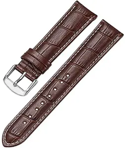 Ewatchaccessories 20mm Genuine Leather Watch Band Strap Fits Pilot, Emergency, Superocean, Aerosafe, Super Avenger Brown With White Stich Silver Buckle