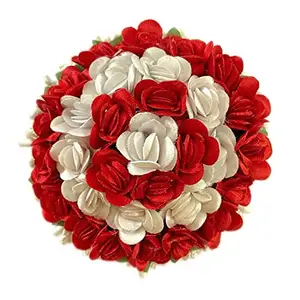 GuruEmbellish GuruEmbelish Artificial Flower Hair Bun Gajra/Bridal Hair Styling Accessories Women and Girls-Pack of 01/Red&White